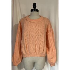Handmade 1990s Vintage Crocheted Sweater Peach Pullover Womens L